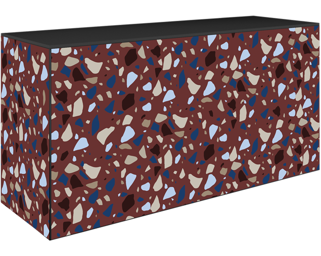 Art Series Food Station Counter - Terrazzo Burgundy - Black  Top - 60 x 180 x 90cm H